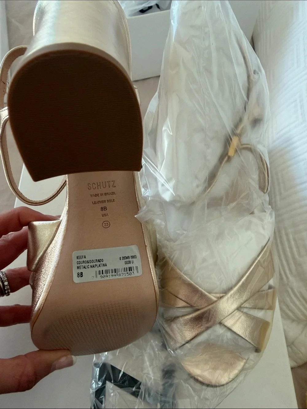 SCHUTZ Metallic Gold Strappy Block Heel Sandals brand new - Picture 2 of 6